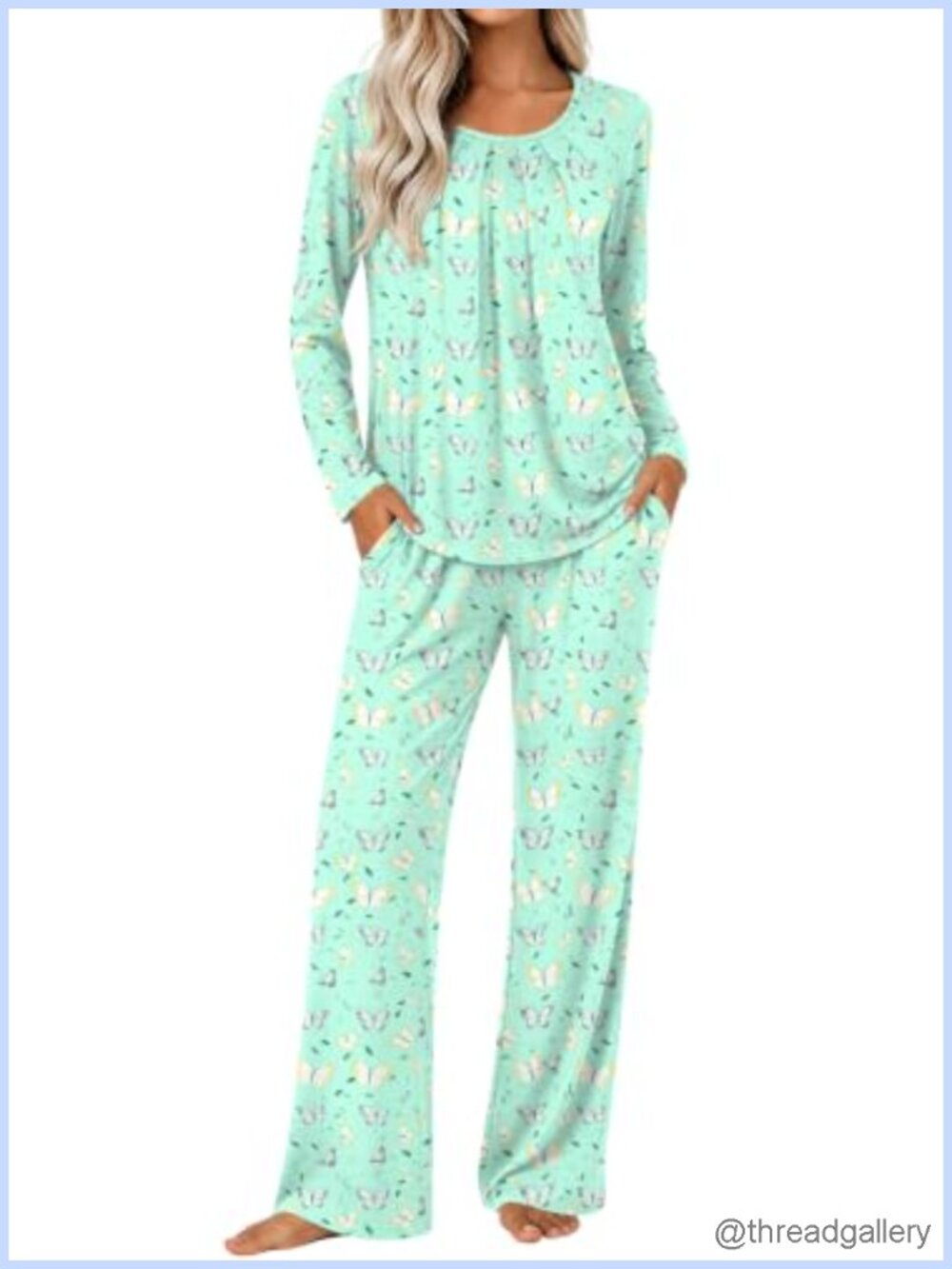 Women's Long Sleeve 2 Piece Pajama Set Rayon Spandex Sleepwear with Pockets